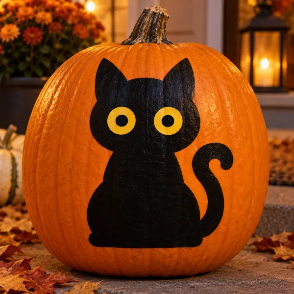 Pumpkin painted with the black cat stencil