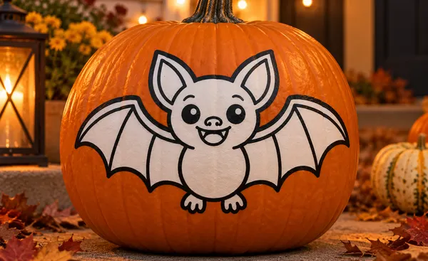 Pumpkin painted with the cute bat stencil