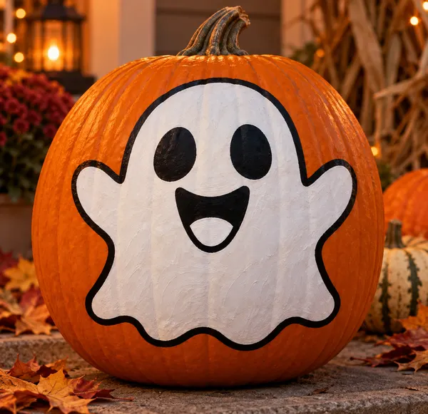 Pumpkin painted with the friendly ghost stencil