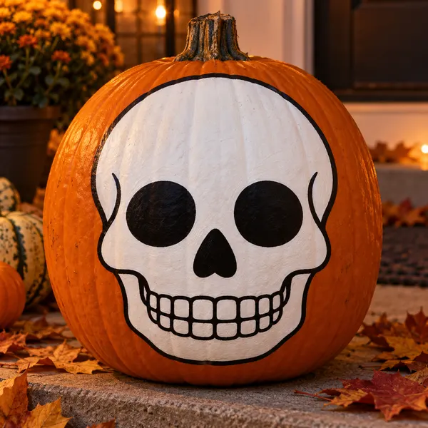 Pumpkin painted with the simple skull stencil