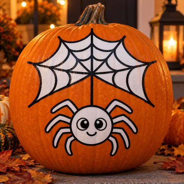 Pumpkin painted with the spider web stencil